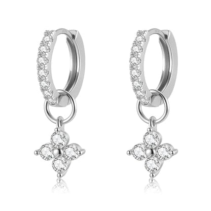 DAILY VIBES Cute Butterfly Star Cross Heart CZ Dangle Earrings for Women - color: Silver Four Stones