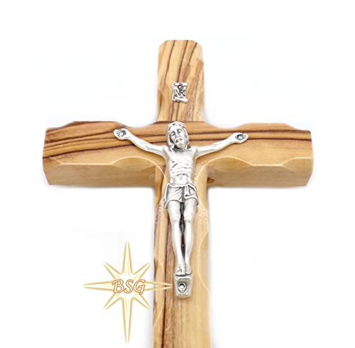 Dacaret Factory Wall Crucifix, Olive wood Cross, Wooden Catholic Cross for New Home, Religious Gift, Christmas Gifts, Holy Land Christian Spiritual Decor (5 Inches), Brown, Black with Grains - size: 4.6"L x 3.5"W