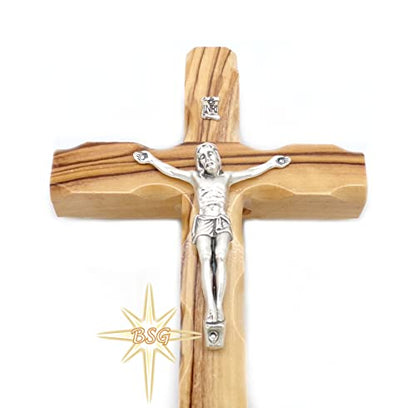 Dacaret Factory Wall Crucifix, Olive wood Cross, Wooden Catholic Cross for New Home, Religious Gift, Christmas Gifts, Holy Land Christian Spiritual Decor (6 Inches) Brown, Black with Grains - size: 6.3"L x 4"W