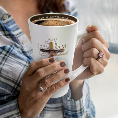 Christian Art Gifts White Stoneware Coffee Mug with Handle 16 oz. Microwave & Dishwasher-Safe Inspirational Scripture Coffee & Tea Mug for Men & Women with Bible Verse: Light of the World John 8:12
