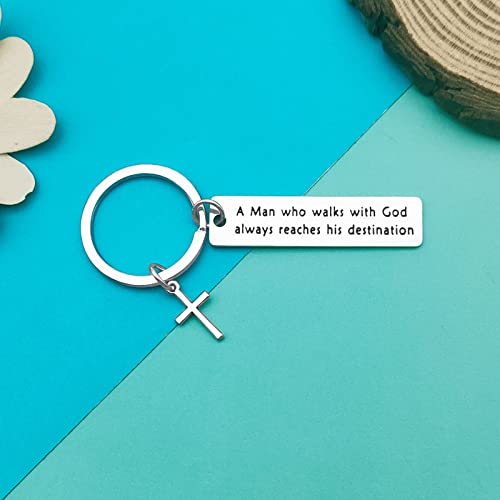 Dabihu Christian Gift Keychain Religious Gift Bible Verse Keyring Baptism Christmas Easter Birthday First Communion Gift - color: A Man Who Walks With God Keychain