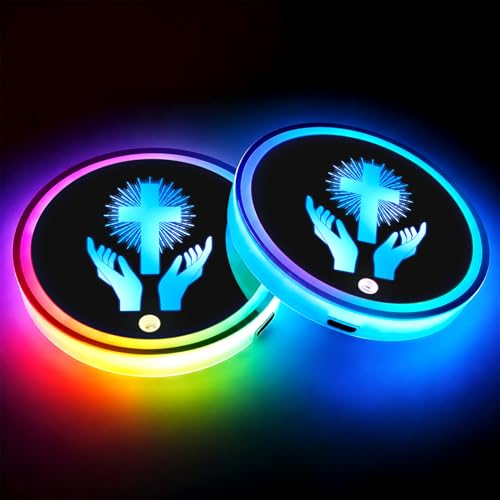 Hold Hand Cross Car LED Cup Holder Lights Vibration Sensor Cups Coasters - color: Holding a Cross in Hand