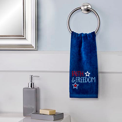 SKL Home Faith & Freedom Hand Towel Set-2pc, 100% Cotton, Embroidered, Navy - color: Faith & Freedom