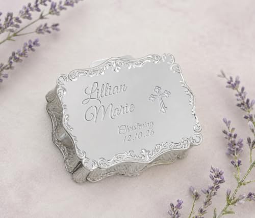 Cherished Moments Personalized Christening Rectangle Jewelry Box - color: Silver Christening