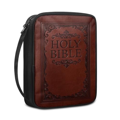 Holy Bible Print Bible Cover,Brown Bible Carrying Church Bag with Handle for Women Men - color: Holy Bible