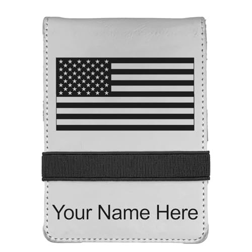 LaserGram Mini Padfolio with Notepad and Pen, Flag of the United States, Personalized Engraving Included (White) - color: White