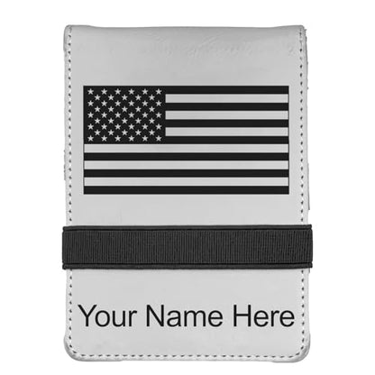 LaserGram Mini Padfolio with Notepad and Pen, Flag of the United States, Personalized Engraving Included (White) - color: White
