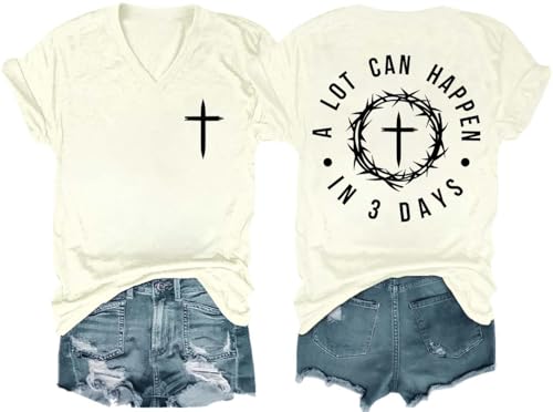 A Lot Can Happen in 3 Days Shirt, Funny Christian Shirts Men Alot Can Happen in Three Days Faith Cross Tshirt - color: Creamy-1, size: X-Large