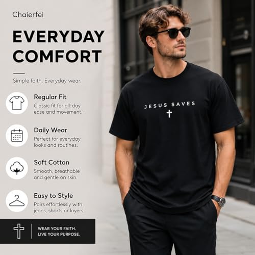 Christian Jesus Saves Cross T Shirt Subtle Minimal Religious Faith Tee Bible Verse Scripture Christian Clothing Unisex - color: Black, size: 3X-Large