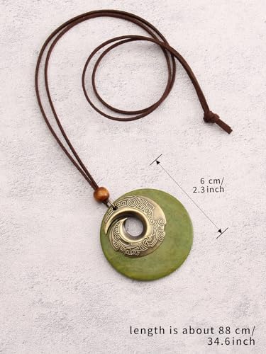 Leather Necklace for Women Long Boho Pendant Hippie Choker Necklace Bohemian Layered Leather Rope Wooden Jewelry Gifts - style: Wood Pendant Necklace