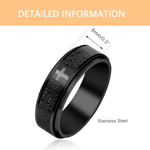 Christian Religious Bible Ring Anxiety & Stress Relief Ring Men's Black Ring Titanium Steel Christian Scripture Rotating Ring Cross Ring for Men Husband Dad Bff Friends Size: 7-13 - color: Nlack