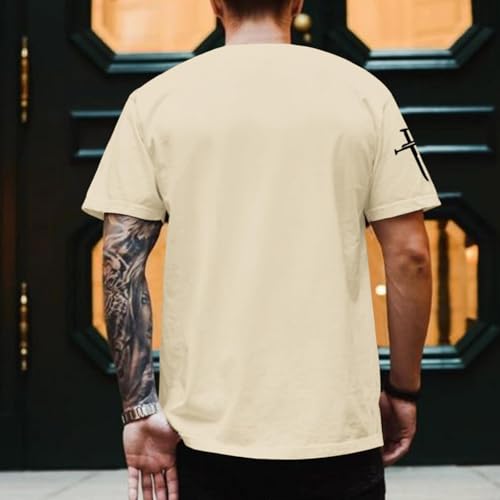 Christian Faith Cross Shirts for Men Jesus God Bible Verse Shirt Religious Inspirational Tshirts Graphic Cotton Tees - color: Apricot, size: Large