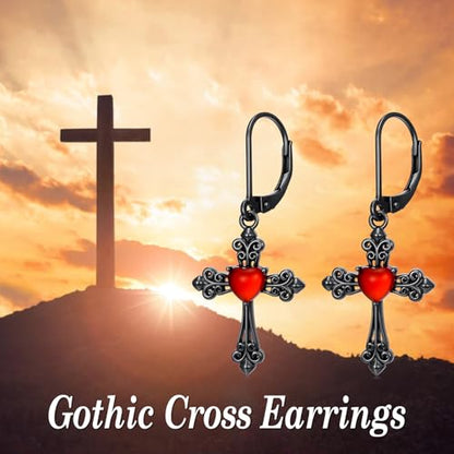 HPQQ Earrings for Women Sterling Silver Dangle Earrings Birthday Christmas Jewelry Gifts for Women Wife Mom - color: White Gold-Cross