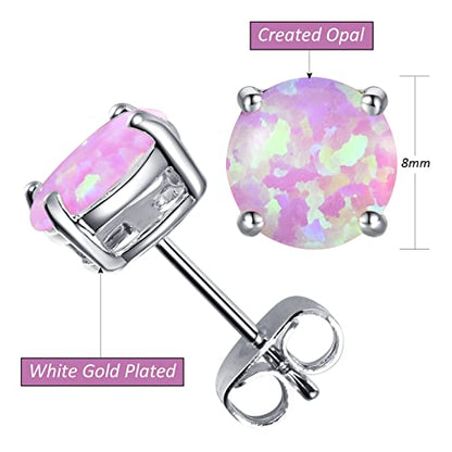 CERSLIMO Multi Colors fire Opal Stud Earrings Birthstone Earrings For Women 8mm - color: 07 Light Purple