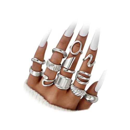 Gold Stackable Rings Set for Women, Gold Plated Chunky Crystal Finger Rings - color: 14K White Plated