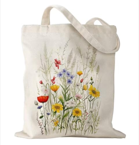 Canvas Tote Bag with Zipper Handles for Women Bridesmaid Birthday Wedding Mother Ladies Shopping Gift Bags - color: Flower-8