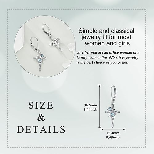 LUHE Sterling Silver Corss/Daisy/Musica Note Dangle Earrings for Women - style: Camellia Cross Earrings