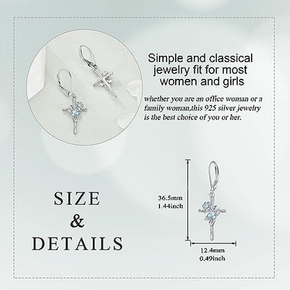 LUHE Sterling Silver Corss/Daisy/Musica Note Dangle Earrings for Women - style: Camellia Cross Earrings