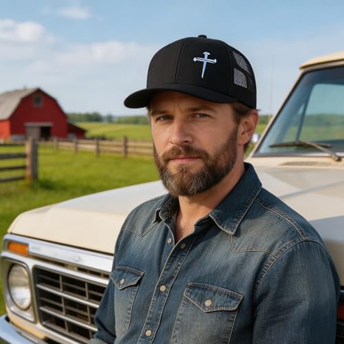 Unisex Embroidered 3 Nails Cross Hats for Men and Women,One Size Fits Most - color: 3 Nails Cross Trucker Hat All Black