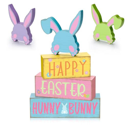 Britimes Tiered Tray Decor Set, 4 Pack, Wooden Table Sign, Spring Easter - style: Hunny Bunnies