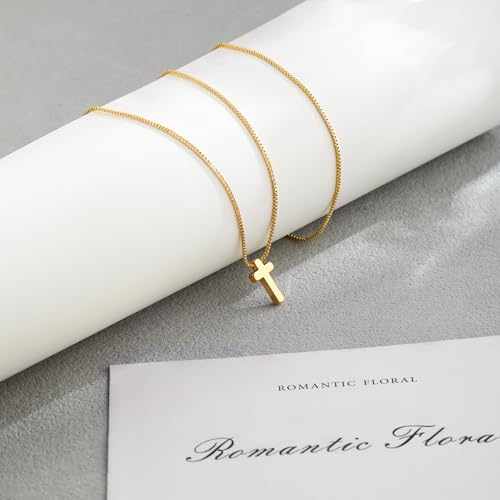 Cross Necklace for Women 14k Gold/Silver Plated Dainty Pendant Necklaces Trendy Jewelry Non Tarnish Hypoallergenic Waterproof Lightweight Gift for Women - style: gold cross necklace2