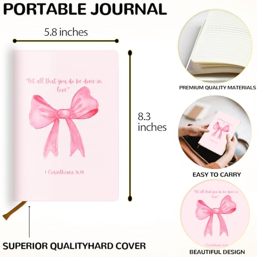 Pink Bow Bible Leather Lined Journal 200 Pages A5 Ruled Notebooks 06 - color: Multi 1567