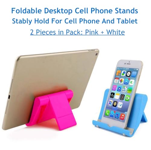 Cell Phone Stand 2 Pack, Desktop Holder for Phones & Tablets (2, Pink+White) - color: Pink+White