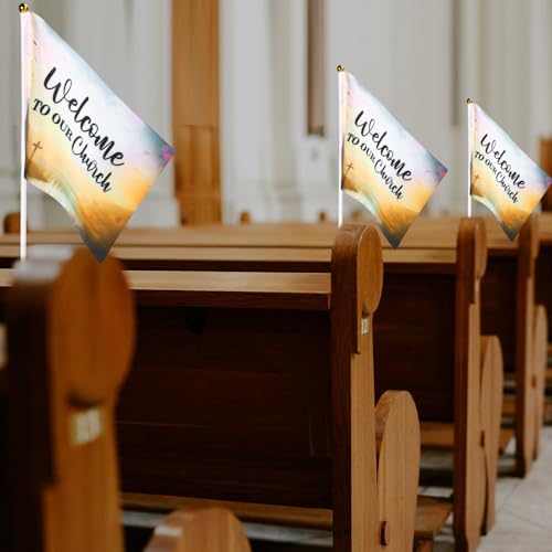 Outus 30 Pcs Jesus Loves You Flags Welcome to Our Church Small Christian - style: Welcome to Our Church