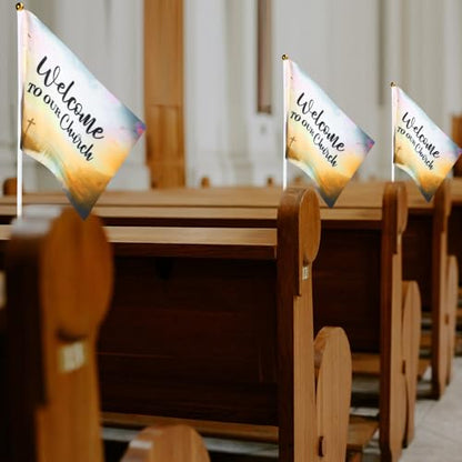 Outus 30 Pcs Jesus Loves You Flags Welcome to Our Church Small Christian - style: Welcome to Our Church