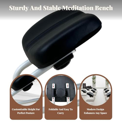 Menolana Kneeling Meditation Stool, Prayer Bench Adjustable Height, Portable Meditation Bench, for Studio Yoga Praying Prayer, Black - color: Black