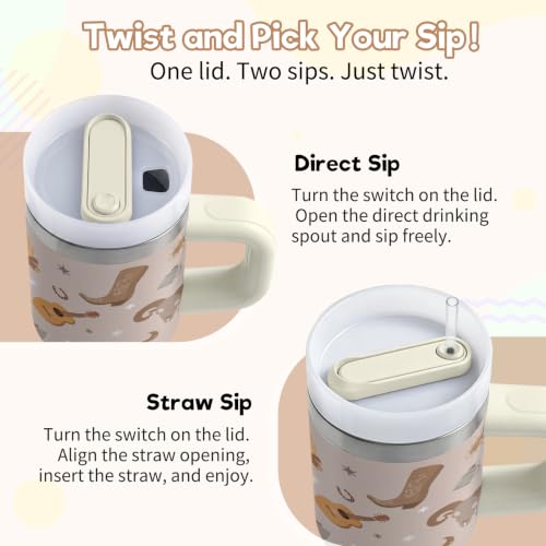 Western Cowboy Kids Tumbler - 14 oz Tumbler with Handle and Straw, Stainless Steel Insulated Cowboy Cup, BPA Free Tumblers Birthday Gift for Boys and Girls Outdoor & Sports, Travel - color: Cowboy1