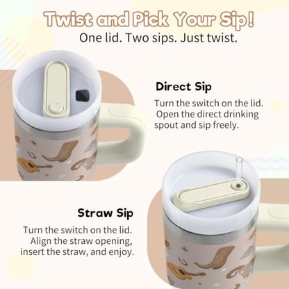 Western Cowboy Kids Tumbler - 14 oz Tumbler with Handle and Straw, Stainless Steel Insulated Cowboy Cup, BPA Free Tumblers Birthday Gift for Boys and Girls Outdoor & Sports, Travel - color: Cowboy1