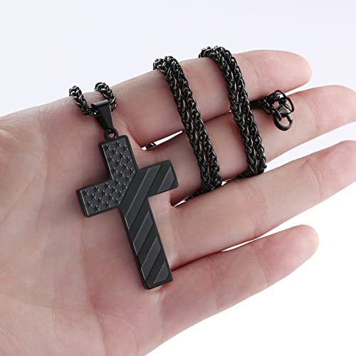 DuoDiner 18+2" Cross Necklace for Men Boys Christian Confirmation Gifts - color: Black, style: Custom