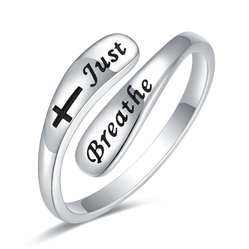 925 Sterling Silver Inspirational Adjustable Rings - Personality Encouragement Jewelry Gift For Women - style: Just Breathe