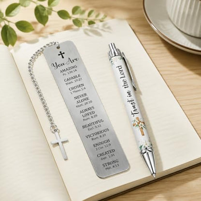 Christian Baptism Gifts, Faith Based Metal Bookmark and Pen - style: Baptism, You Are