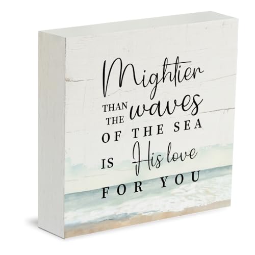 Christian Sign, Mightier Than the Waves of the Sea, Rustic Box Sign Decor Tabletop, Decorative Wooden Box Sign, Bible Verse Decor, Beach House Decor, Christian Home Decor, Coastal Themed Decoration - color: Christian 04