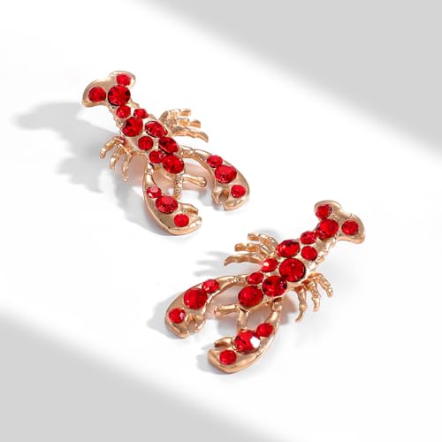 Creative Exaggerated Ocean Animal Drop Dangle Earrings for Women, Bohemia Style Alloy Lobster Octopus Fish Crab Earrings for Summer Beach Holiday Party Jewelry Gifts - style: Gold Red Rhinestone Lobster Earrings-F