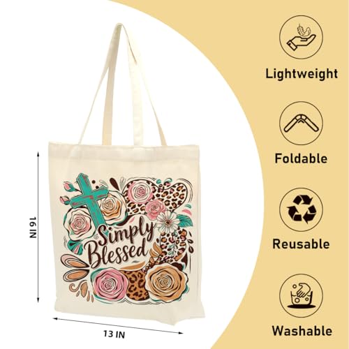 Faith Canvas Tote Bag, Christian Gifts for Women Mama Sister Inspirational Bible Verse Birthday Christmas - color: Floral Christian 859