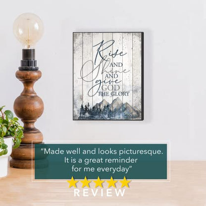 Dexsa Wood Plaque Inspiring Quote 11.75 in x 15 in - Classy Frame Wall Hanging Decoration | Rise and shine and give God the glory | Christian Family Religious Home Decor Saying | Made in the USA