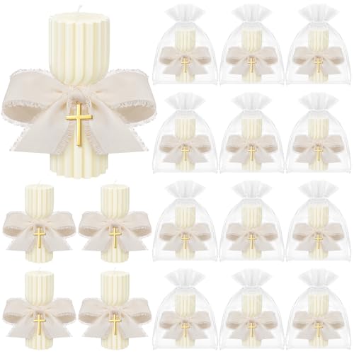 Conelist 12 Pcs Baptism Catholic First Communion Candles with Bow and Cross