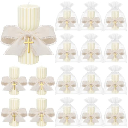 Conelist 12 Pcs Baptism Catholic First Communion Candles with Bow and Cross