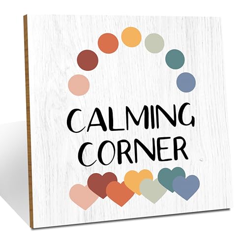Decorative Desk Decor Motivational Calming Corner Affirmations Counselor Office Decor Plaque Art Sign Inspirational Rustic Wood Sign for Home Homeschool Classroom Reading Calm Corner Table Bookshelf - color: Calming Corner
