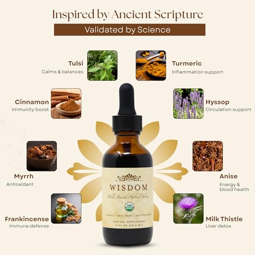 Organic Turmeric, Frankincense and Myrrh – Herbal Supplement Blend for Energy, Detox, Focus, Immunity & Stress – Non-GMO Vegan Tonic with Milk Thistle – Wisdom Bible Based Blend – 2oz Liquid Drops - style: Pack of 3