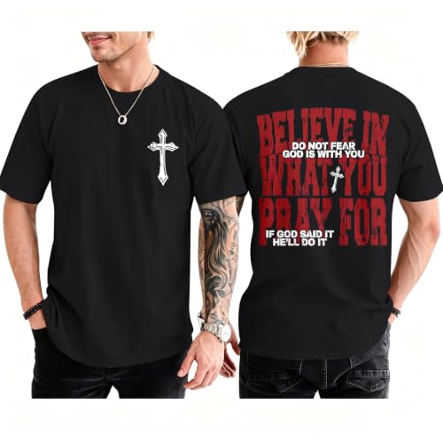 BINTEHGS Men's Christian Faith T-Shirts Inspirational Bible Verse Shirt Cross Oversized Tshirts for Men Jesus Graphic Tees - color: Black, size: X-Large