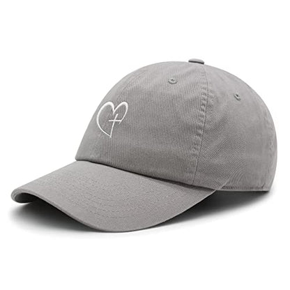 JPAK Heart and Cross Premium Dad Hat Embroidered Cotton Baseball Cap Christian Faith - color: Light Gray