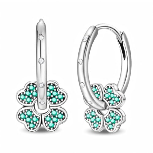 925 Sterling Silver Cute Animal Unique Huggie Hoop Earrings for Women - color: Four Leaf Clover