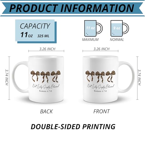 Preppy Coquette Bow Christian Mug, Trendy Leopard Bow Girly Coffee Mug Ceramic, Bible Verse Coffee Mug, Not Lucky Simply Blessed Mug Christian Gifts for Women - color: bless