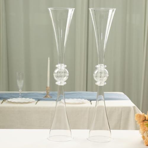 Efavormart 2 Pack | 27" Clear Crystal Embellishment Trumpet Table Centerpiece, Reversible Plastic Flower Vase - color: Clear, size: 27"