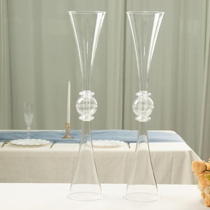 Efavormart 2 Pack | 27" Clear Crystal Embellishment Trumpet Table Centerpiece, Reversible Plastic Flower Vase - color: Clear, size: 27"