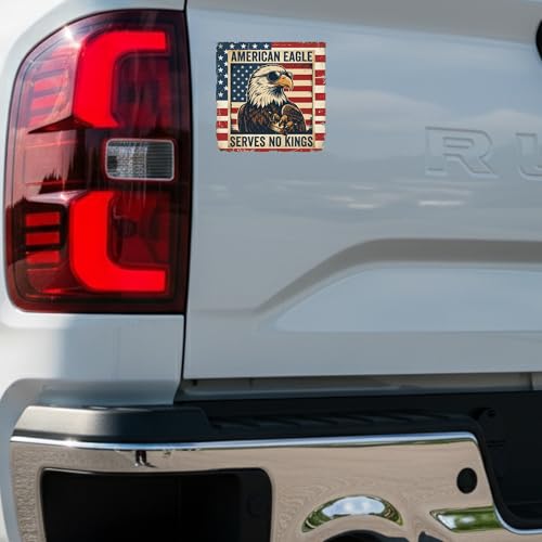 No King in America Patriotic Car Decal - color: Americian Eagle Serves No Kings